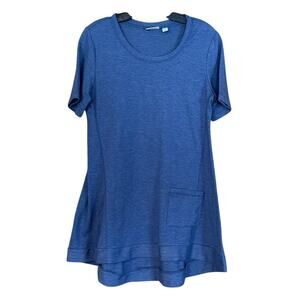LOGO Lounge Lori Goldstein Blue Size Small Terry Short Sleeve Tunic Top Pocket